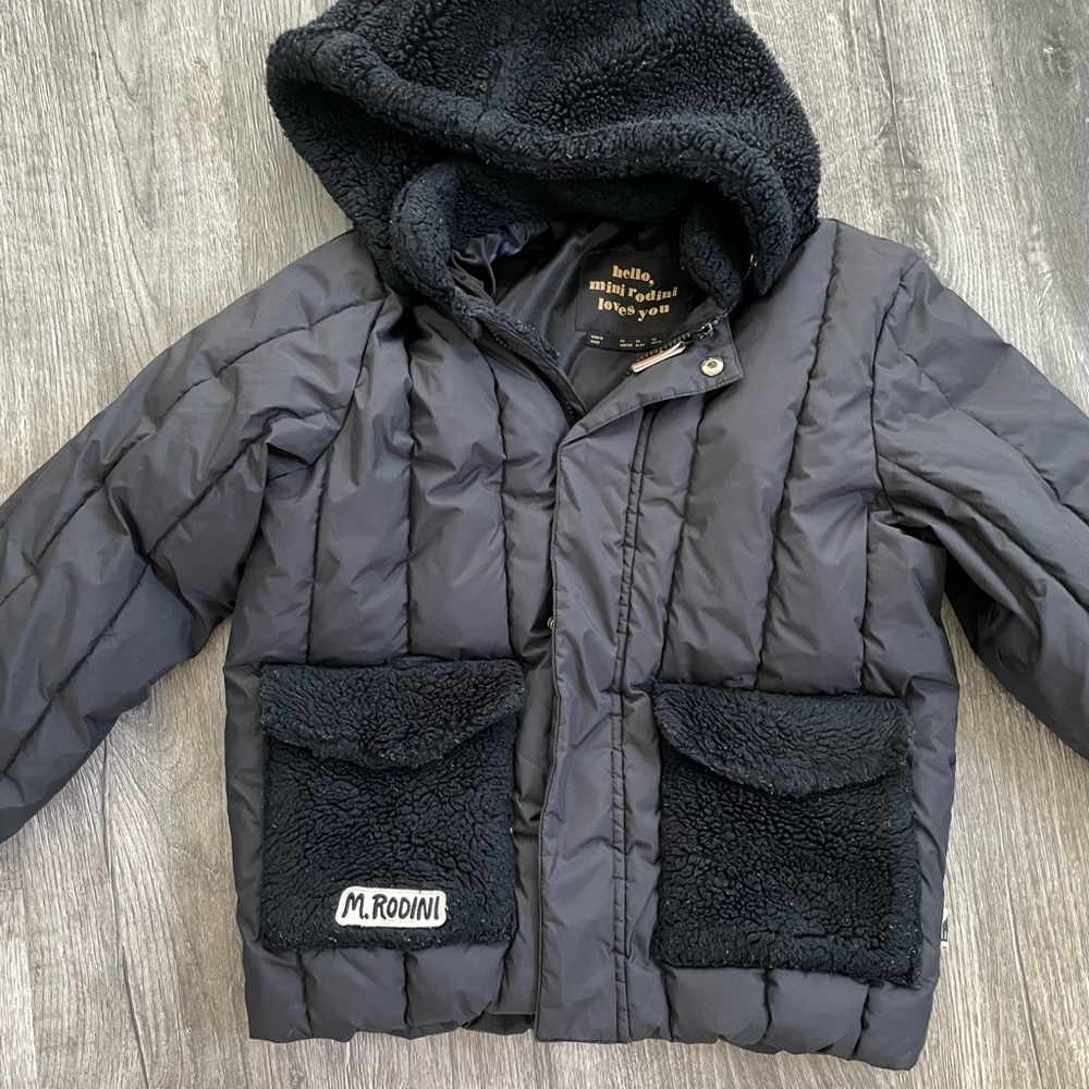 Mini Rodini Kids black puffer/sherpa Jacket .